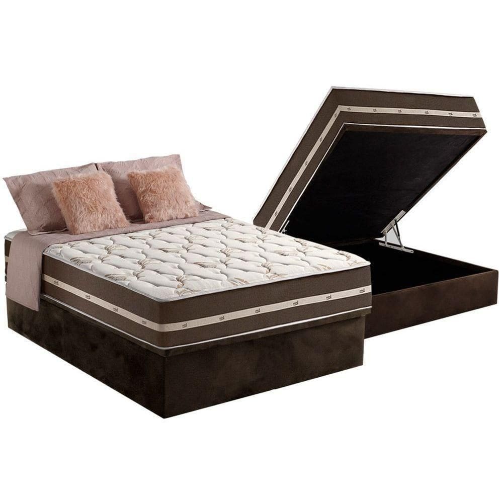 Cama Box Baú Casal: Colchão Molas Ensacadas Superlastic Classic + Base Crc Suede Brown (138x188)