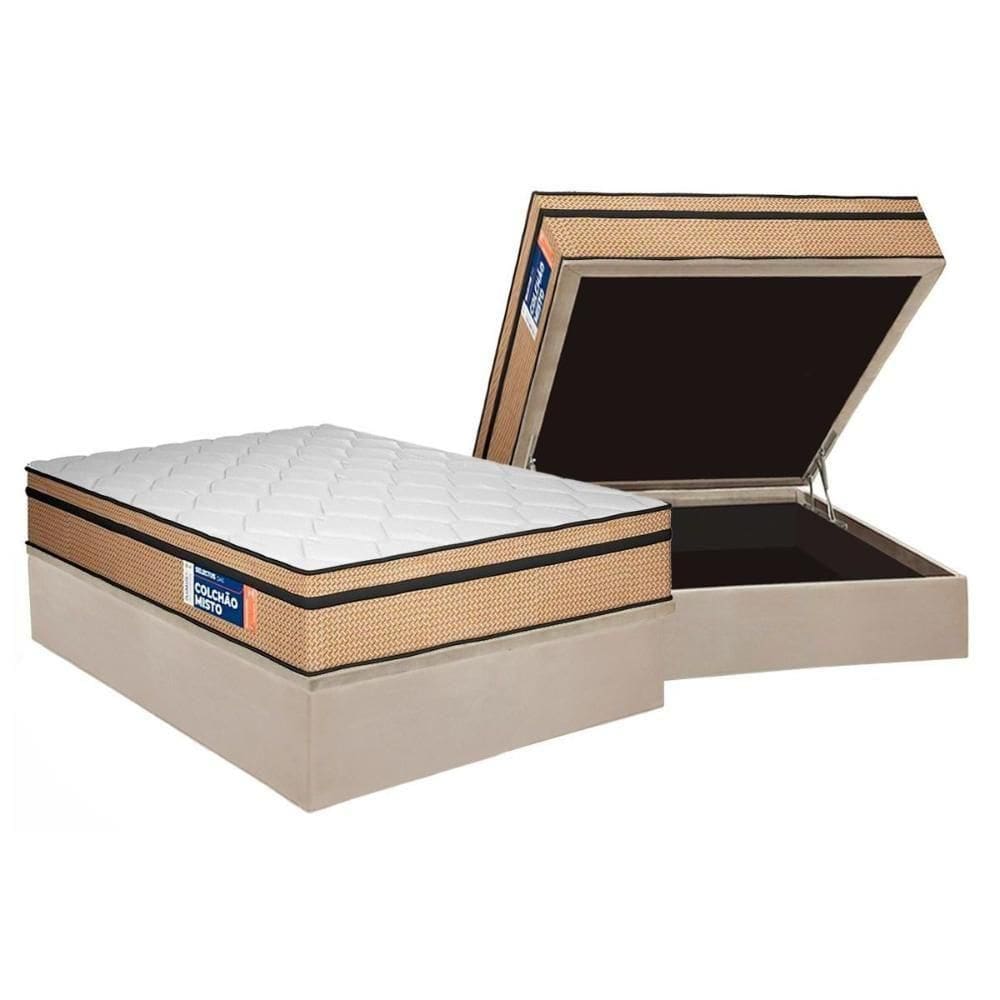 Cama Box Baú Casal: Colchão Espuma D33 Plumatex D45 Selectus + Base Crc Suede Clean (138x188)