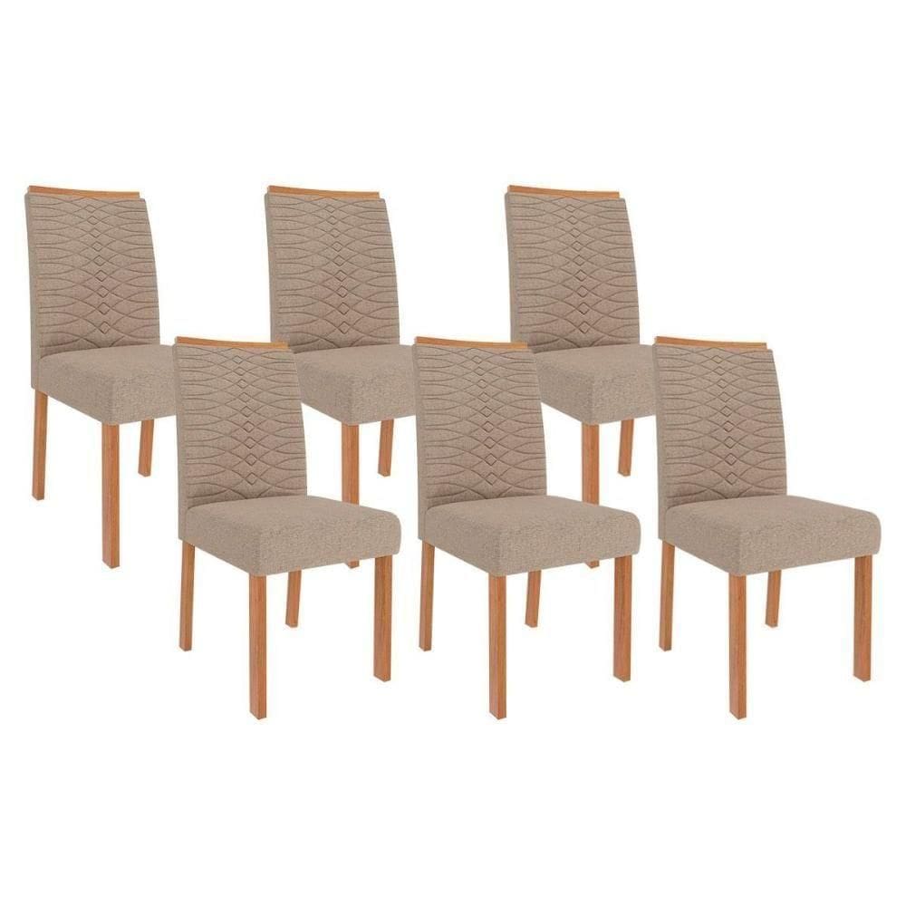Kit 6 Cadeiras Sala Jantar Clarice 6 Un Madeirado Linho Bege Cimol