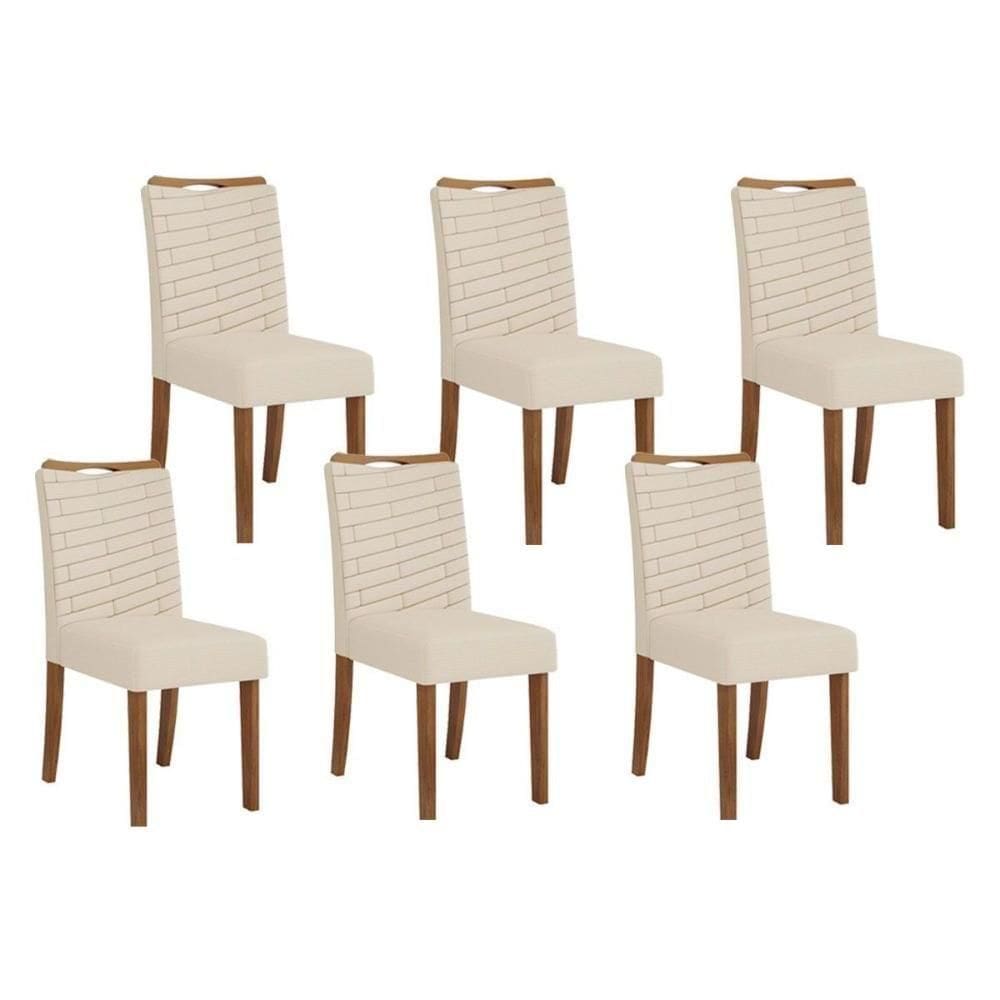 Cadeira De Cozinha Julia Kit 6 Un Freijó Linho Neve