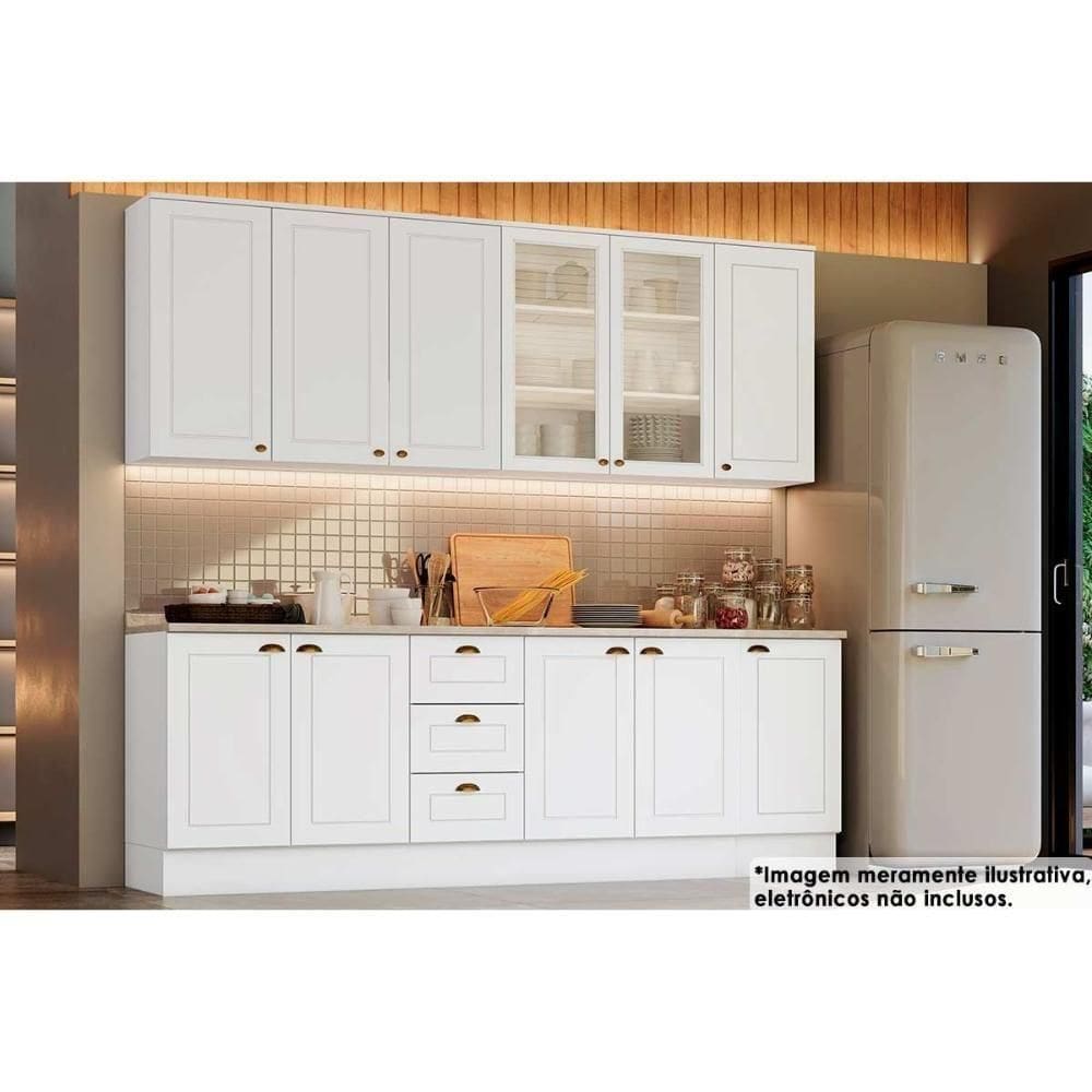 Cozinha Completa 9 Peças Americana 3 Aéreos 3 Balcões 3 Complementos C5p37 Branco
