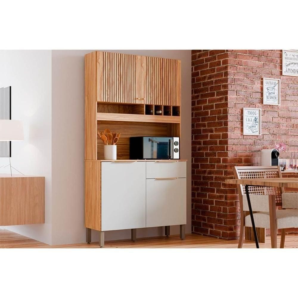 Cozinha Compacta Kit Moscato Com 4 Portas E 1 Gaveta 197x101cm Amendoa Branco Ronipa