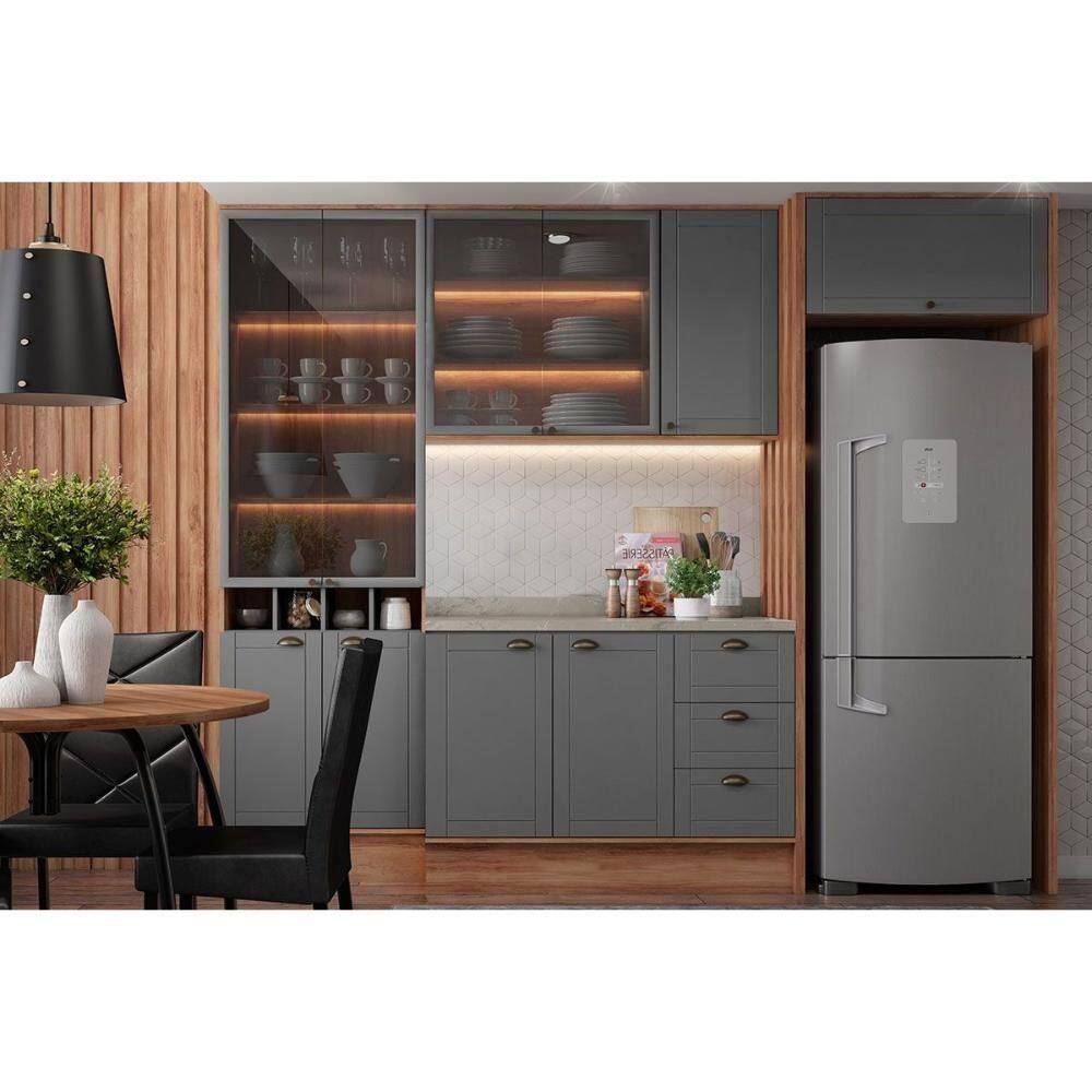 Cozinha Completa 6 Peças Bella 2 Aéreos 1 Balcão Cristaleira 2 Complementos C6p51 Nogal Cinza