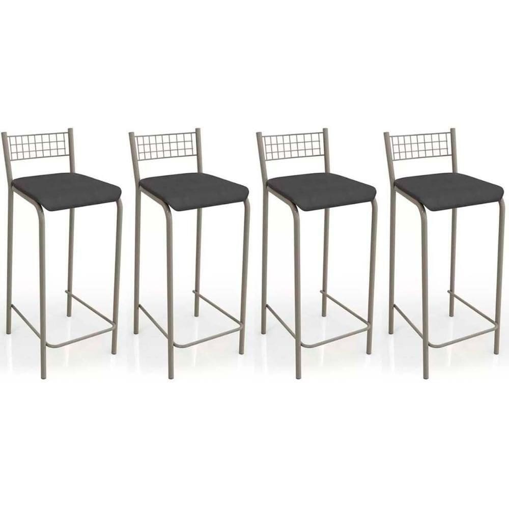 Kit 4 Banquetas Sala Jantar Gênova B705 4 Un Niquel Preto