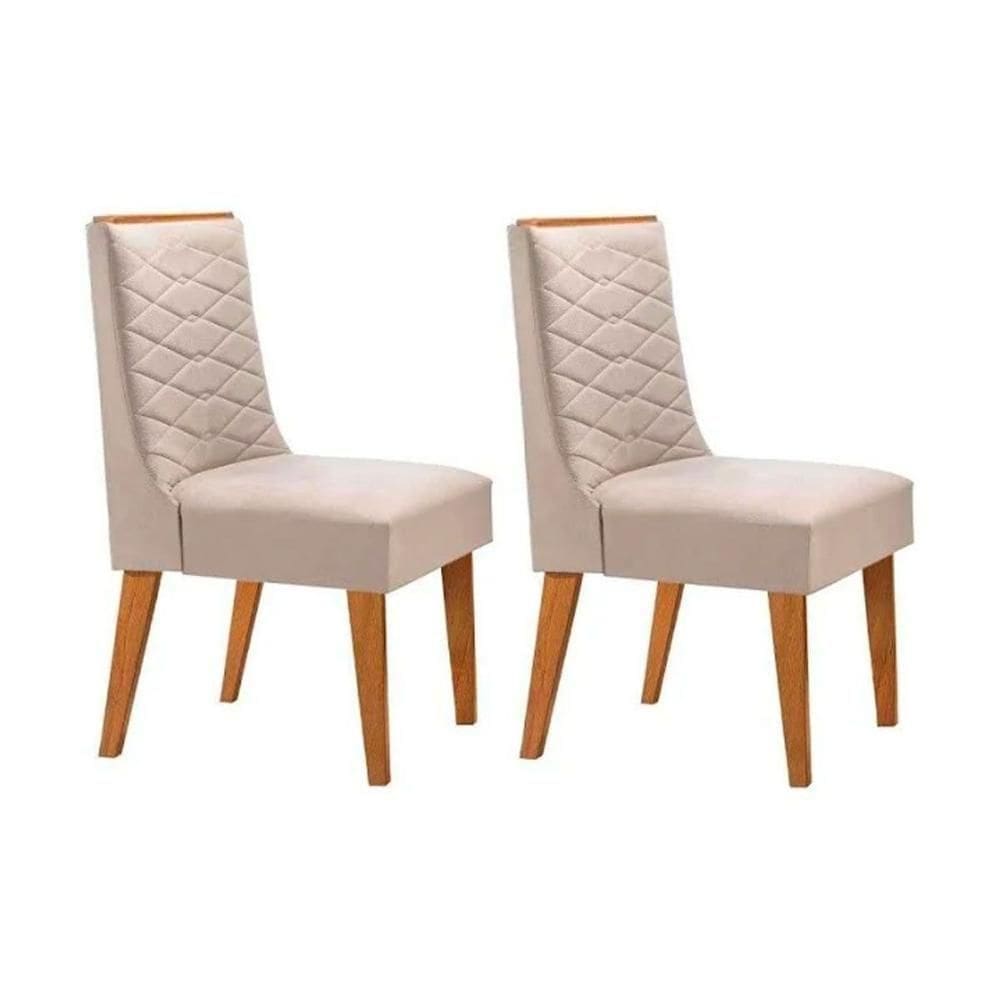 Cadeira De Cozinha Dafne Kit 2 Un Madeira Capuccino Suede Creme Rufato