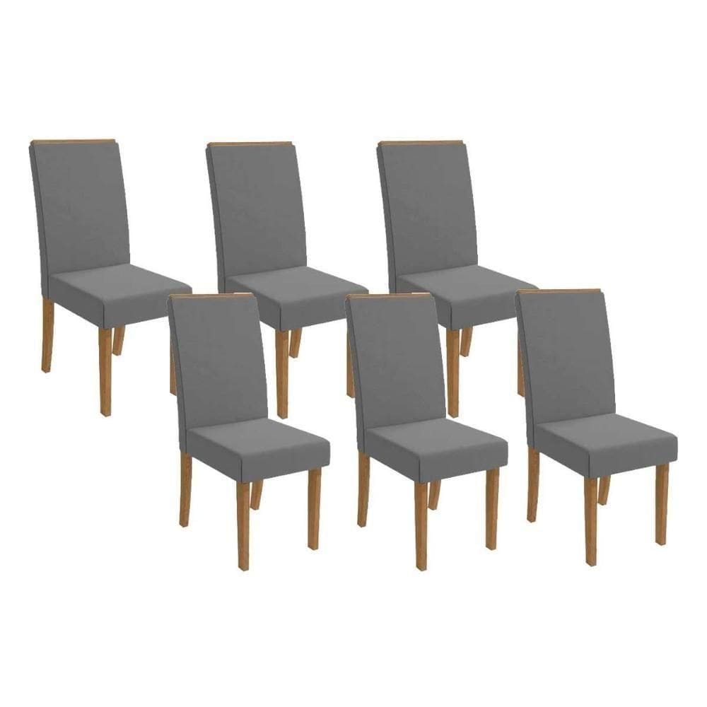 Cadeira Sala De Jantar 2cad142fr Kit 6 Un Freijo Linho Cinza A056