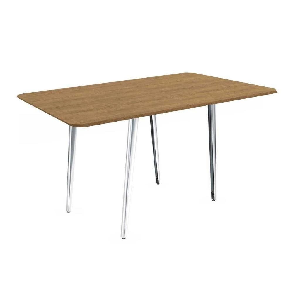 Mesa Para Cozinha Iguaçu Aço Com Tampo Madeirado 160x90cm Cromada Nogueira Kappesberg
