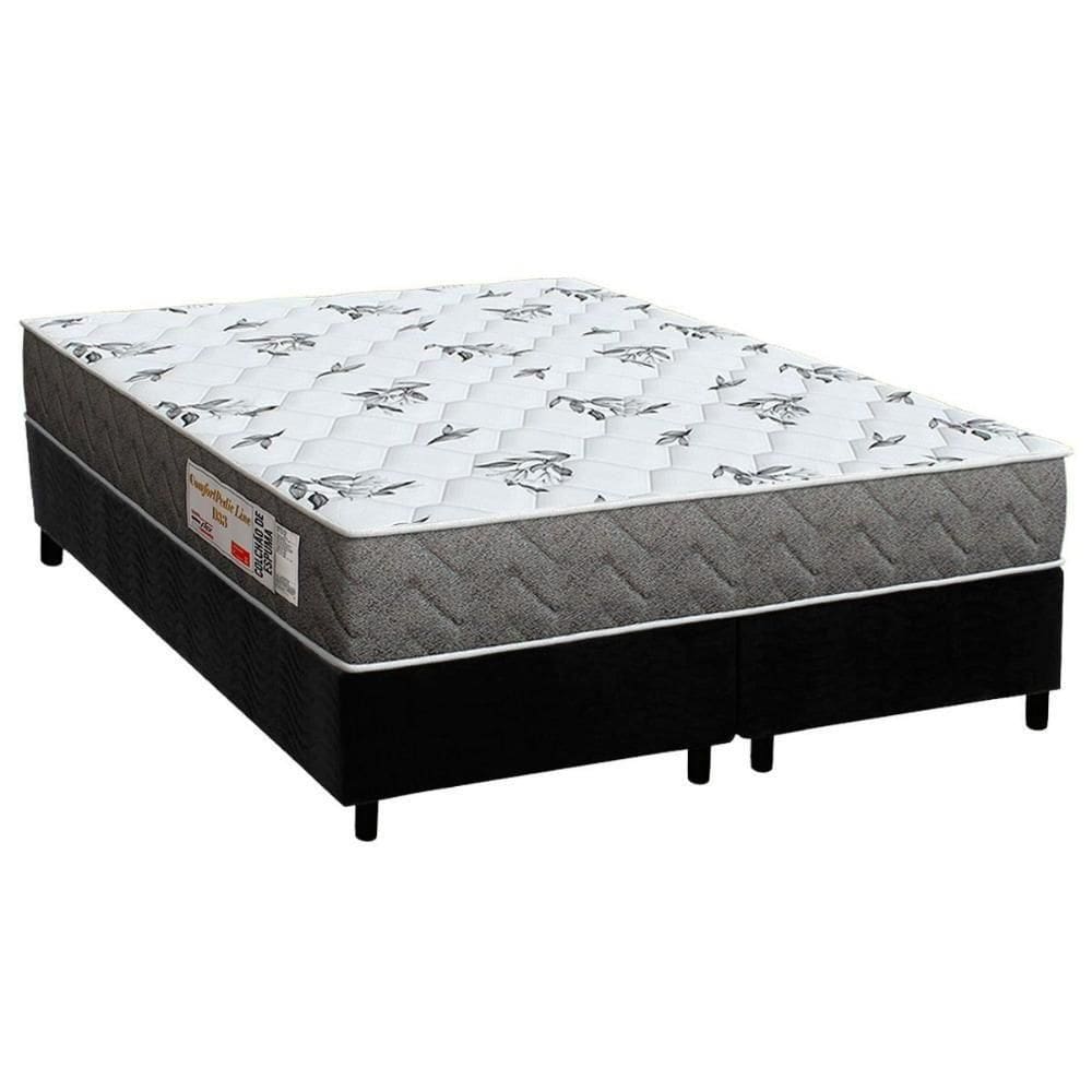 Conjunto Box Queen: Colchão Espuma Ortho D33 Comfortpedic Black + Base Crc Suede Black (158x198)