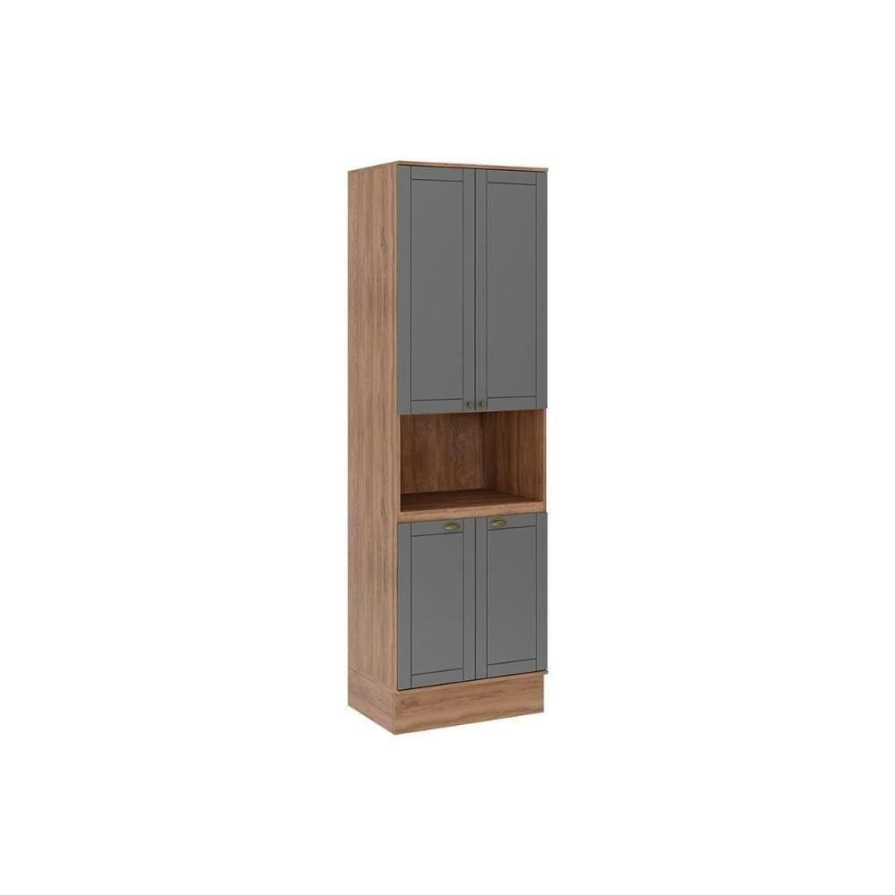 Paneleiro De Cozinha Modulado Bella 2617 Torre Quente Com 1 Forno 4 Portas 70cm Nogal Cinza