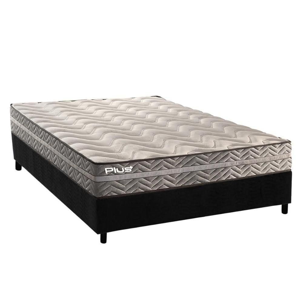 Conjunto Box Viúva: Colchão Espuma Paropas D45 Pasquale Plus Gray + Base Crc Suede Black (128x188)