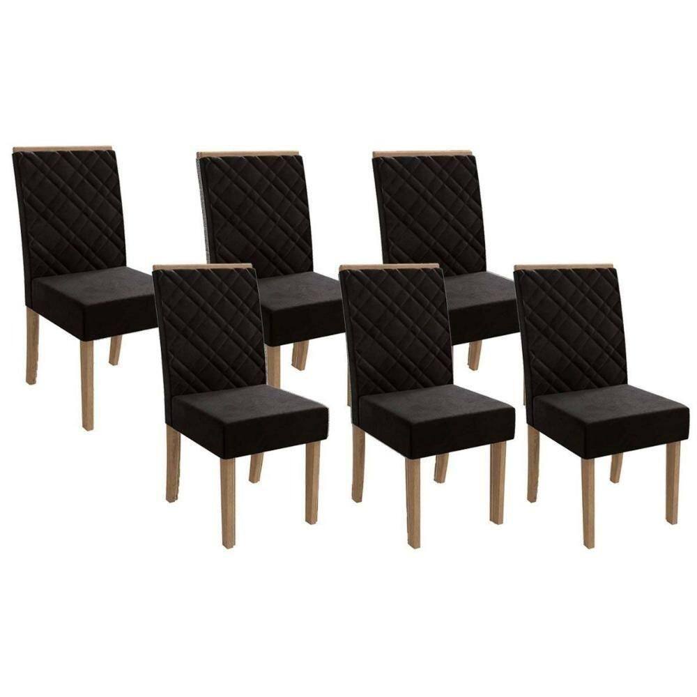 Cadeira De Cozinha 2cad149fr Kit 6 Un Freijó Assento Encosto Preto