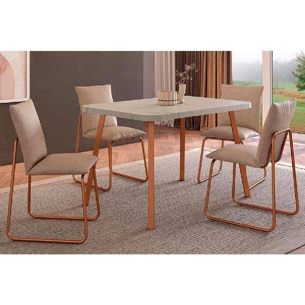 Sala De Jantar Stellar 1598 Aço Com Tampo Madeirado 120x80cm E 4 Cadeiras Soft Rose-petra Rose Areia Carraro