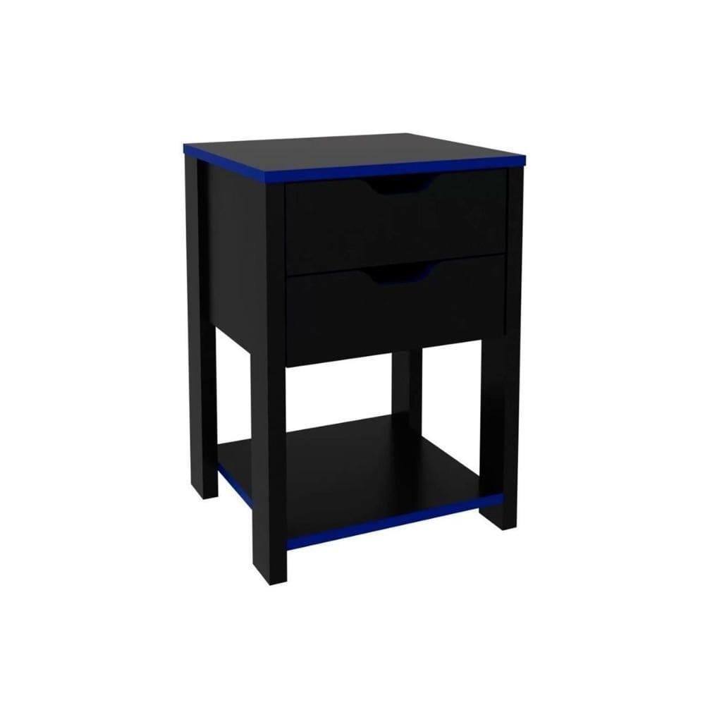 Mesa Cabeceira Infantil Gamer Me4163 Com 2 Gavetas Preto Azul Tecno Mobili