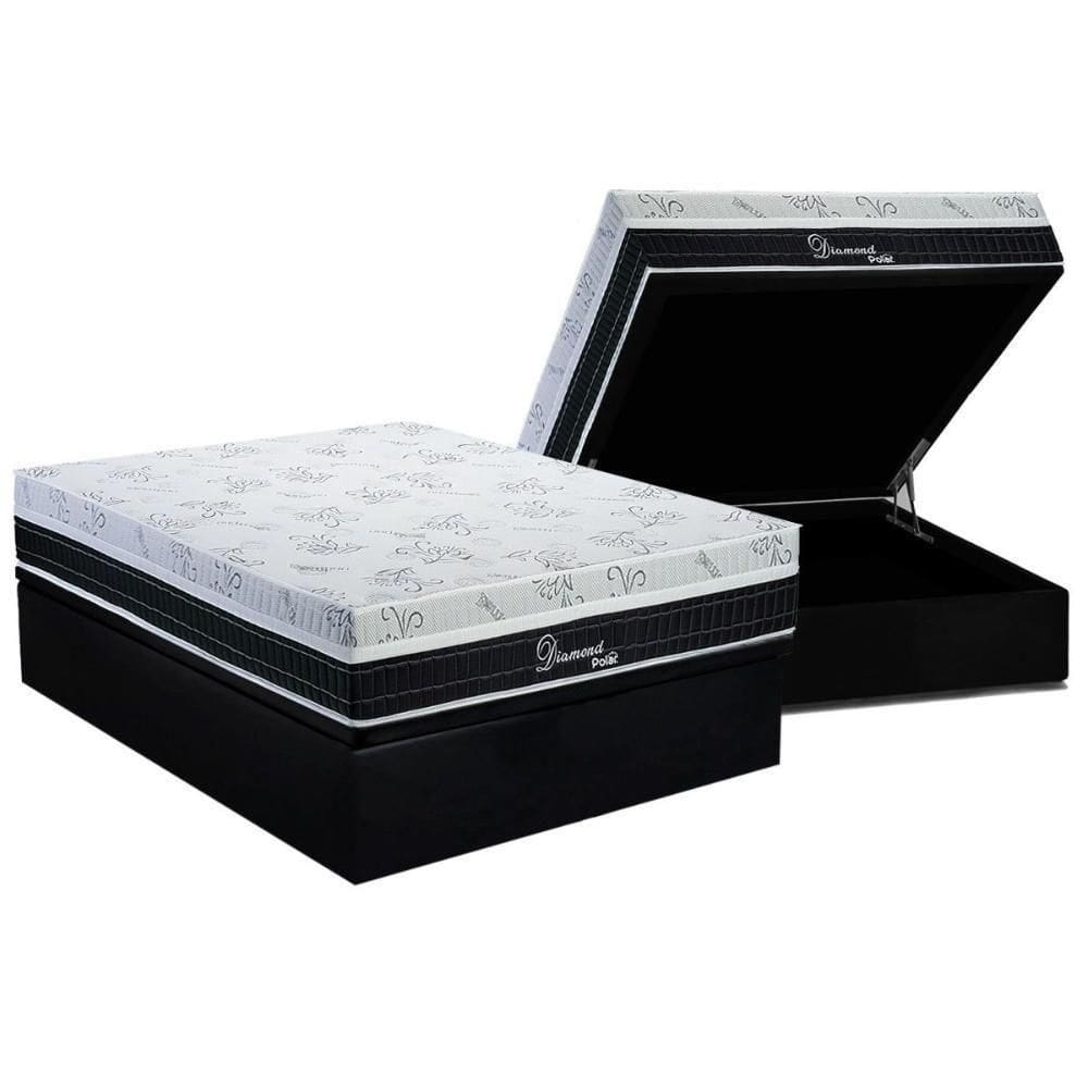 Cama Box Baú Casal: Colchão Molas Bonnel Polar Superlastic Diamond + Base Crc Suede Black (138x188)
