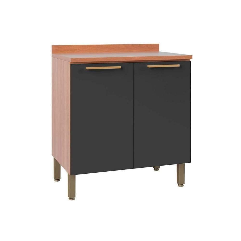 Módulo De Cozinha Telasul Thela Sálvia Balcão Com Tampo Thela Sálvia Com 2 Portas 80cm Freijó Grafite Telasul