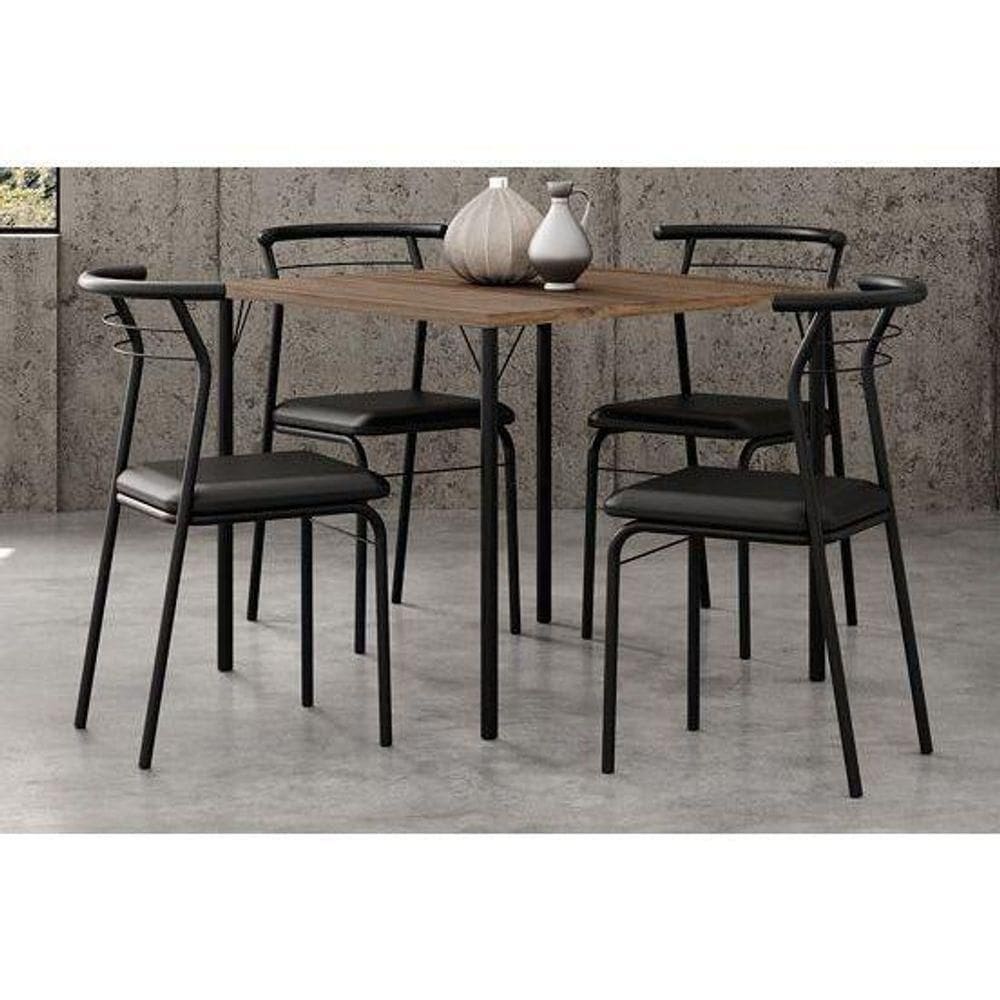 Conjunto Mesa De Cozinha 1545 Aço Com Tampo Madeirado 87x87cm E 4 Cadeiras 1708 Preto Legno Preto Preto Carraro