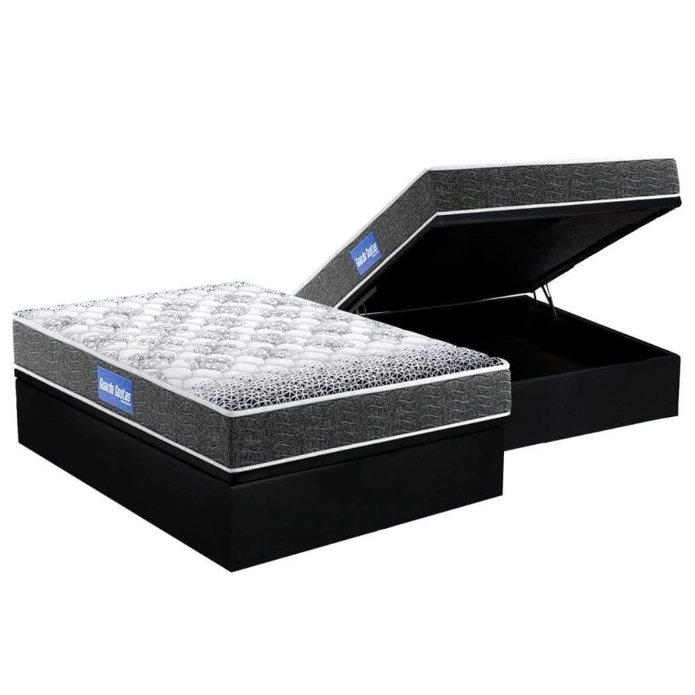 Cama Box Baú Casal: Colchão Molas Ensacadas Probel D23 Guarda Costas Super Resistente + Base Crc Suede Black (138x188)