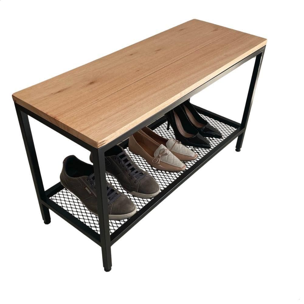 Banco Sapateira Em Ferro E Madeira Estilo Industrial