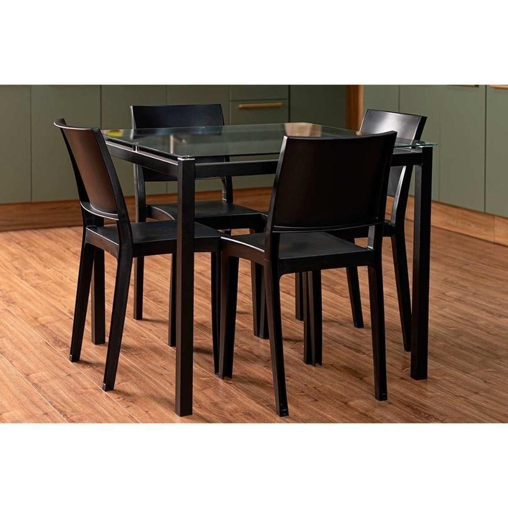 Conjunto Mesa De Cozinha Reno Com Tampo De Vidro 90x90cm E 4 Cadeiras Hydra Plus Preto Kappesberg