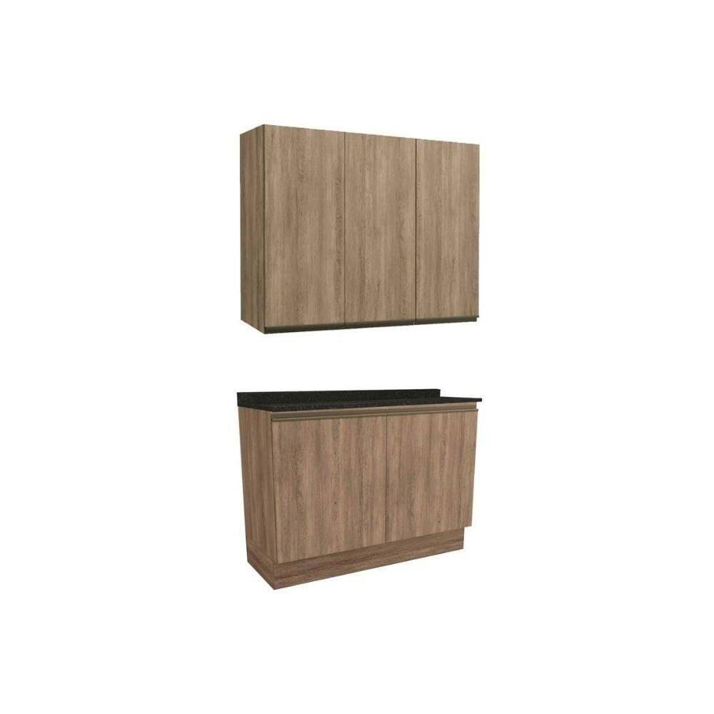 Cozinha Modulada Maxxi 3 Peças 1 Aéreo + 1 Balcão + Complemento C3p10 Nogal Preto Brilho