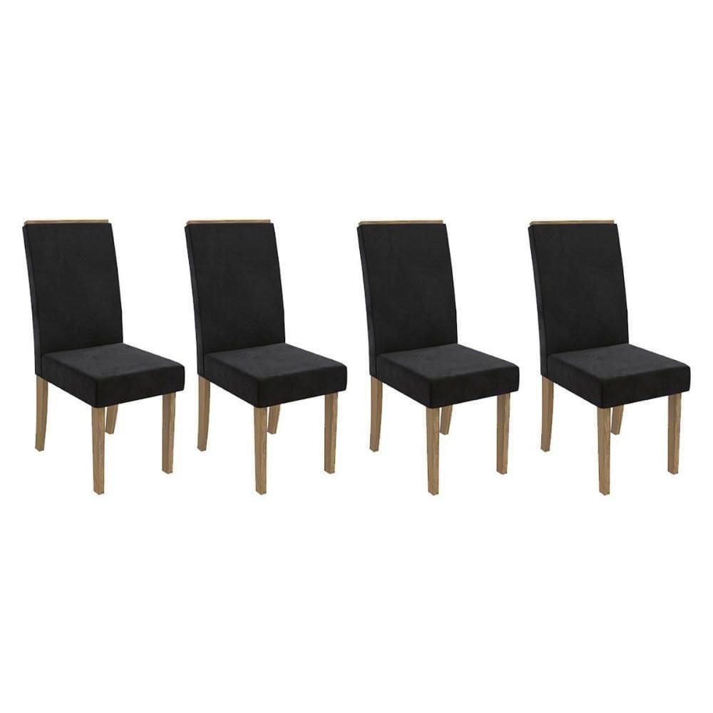 Kit 4 Cadeiras Sala Jantar 2cad142ng 4 Un Nogueira Suede Preto A038