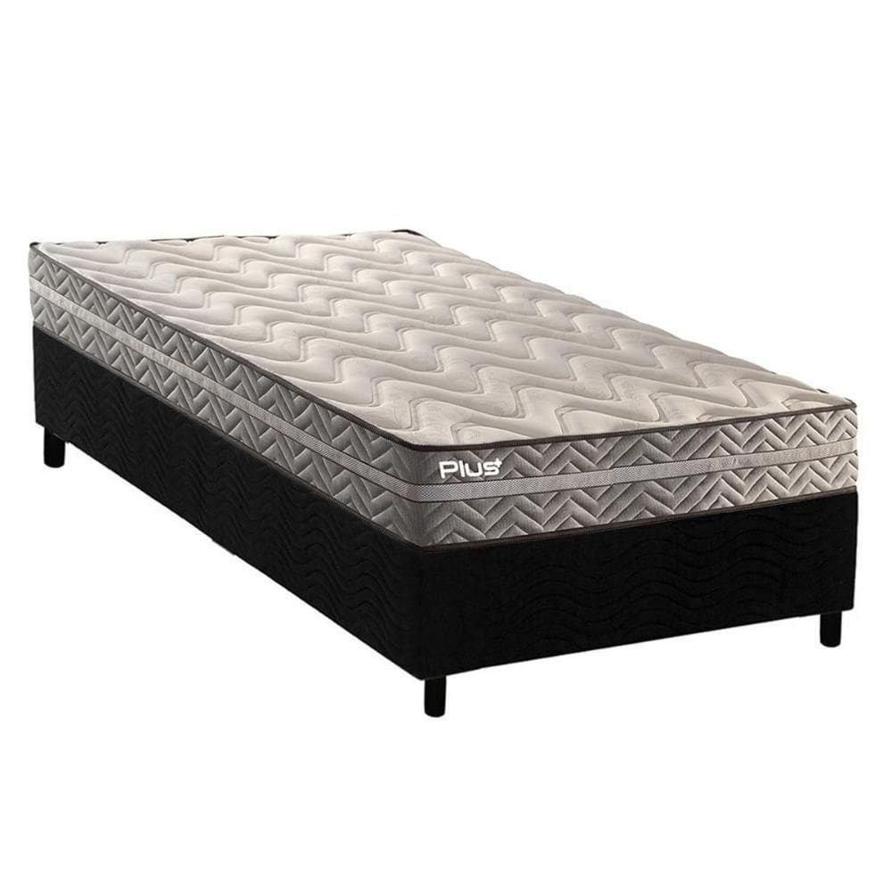 Cama Box Solteiro: Colchão Espuma D45 Paropas Pasquale Plus Gray + Base Crc Suede Black (88x188)