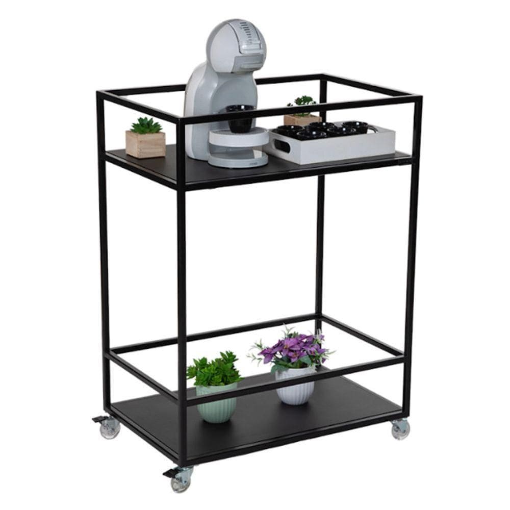 Carrinho Multiuso Estilo Industrial Com Prateleiras Em Mdf Preto