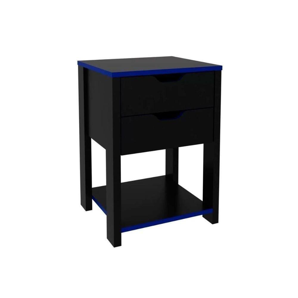Mesa De Cabeceira Solteiro Gamer Me4163 Com 2 Gavetas Preto Azul Tecno Mobili