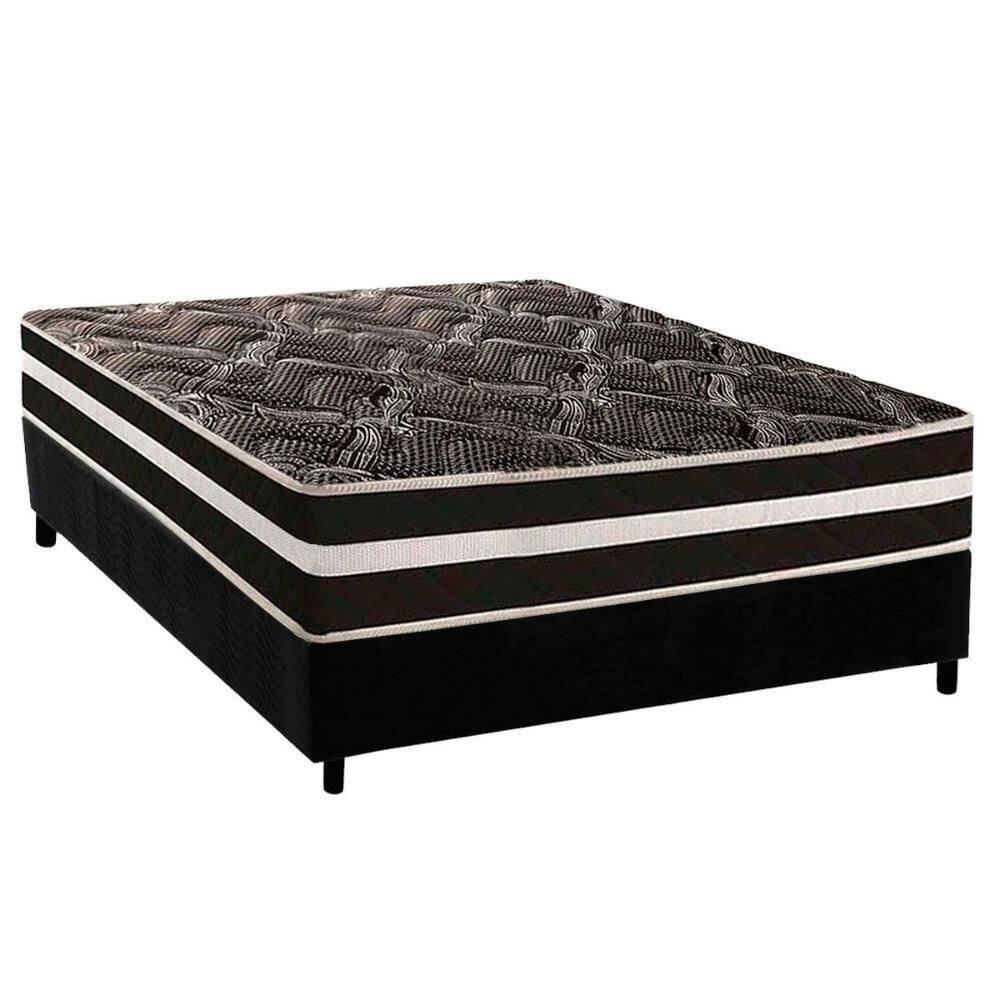 Cama Box Casal: Colchão Ortopédico Paropas D28 - Master Ag80 Black Double Face 25 + Base Crc Suede Black (138x188)