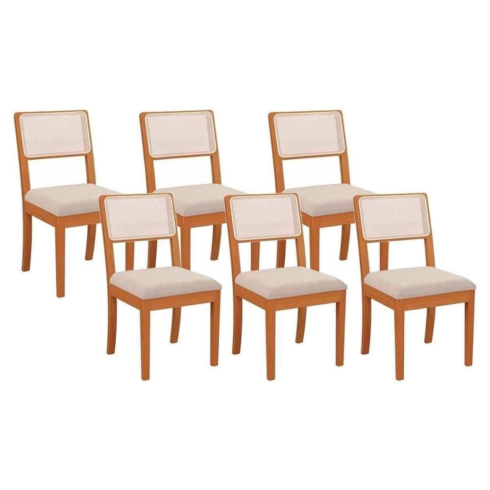 Kit 6 Cadeiras Sala Jantar Lola 6 Un Carvalho Bouclê Bege Tela Bege