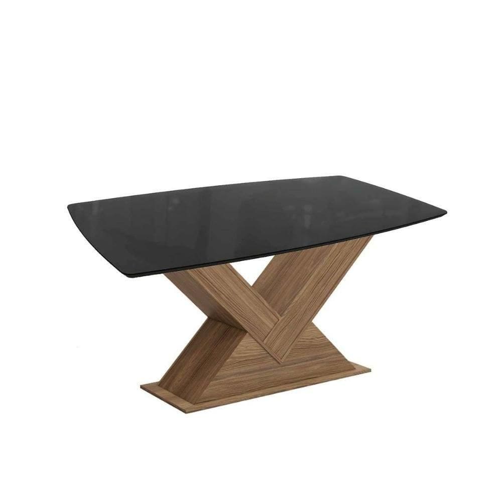 Mesa Multiuso Cozinha Amora Com Tampo Madeirado Com Vidro 90x170cm Nogueira Preto Fosco Vidro Preto Kappesberg
