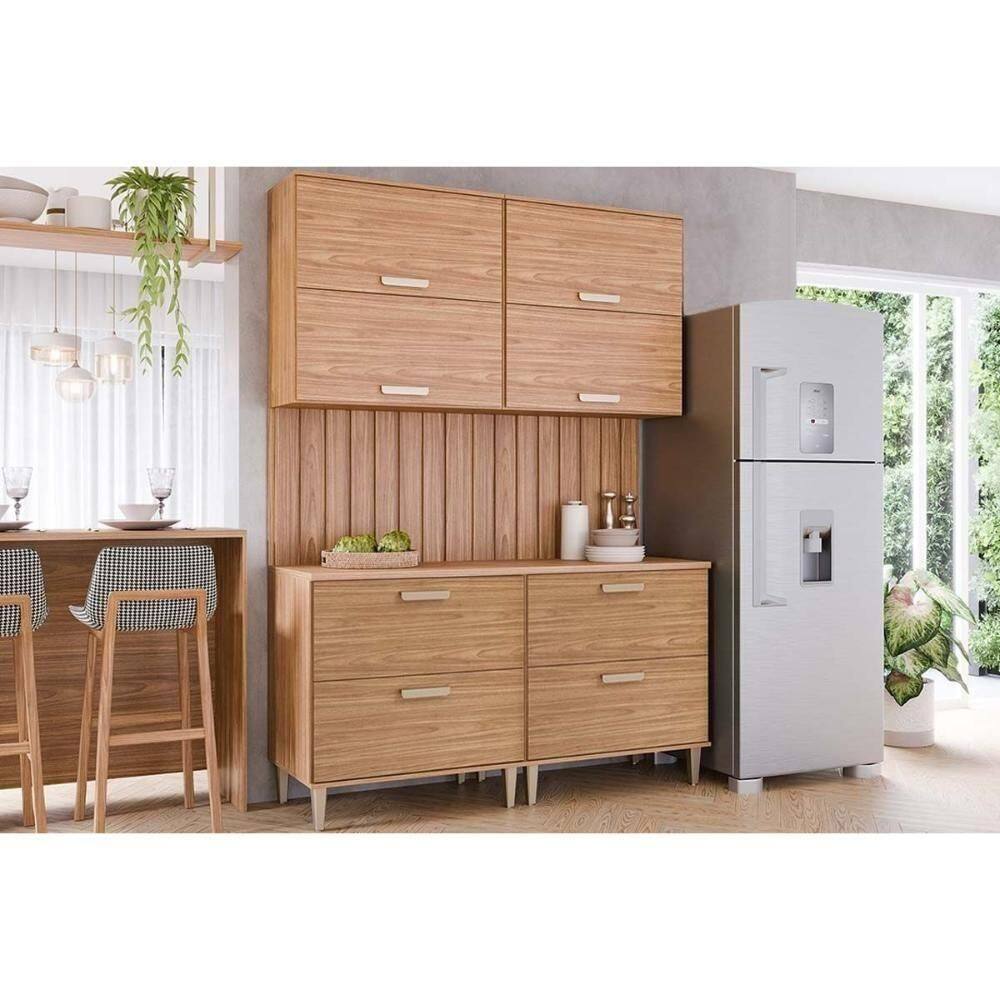 Cozinha Completa Bella 6 Peças 2 Aéreos 2 Balcões 2 Complementos C6p82 Freijó