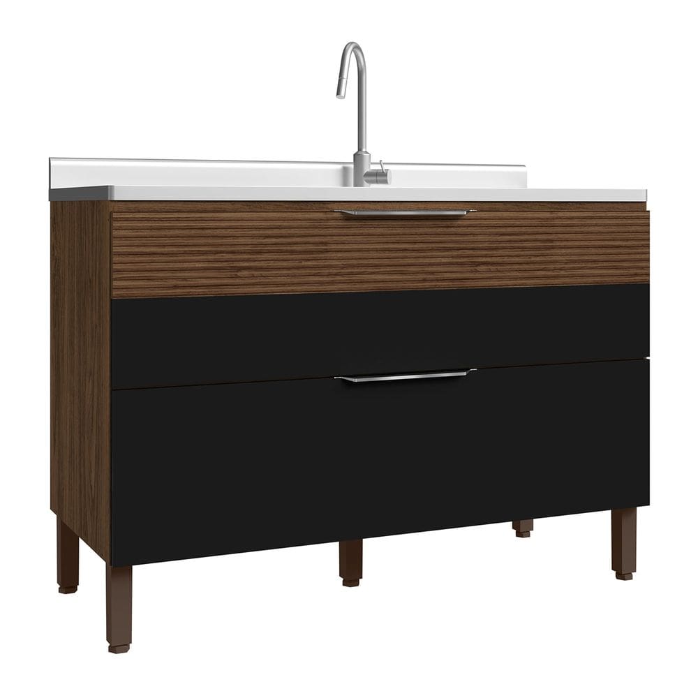 Balcão de Cozinha Com Pia 120cm 1 Porta Dora K02 Nogueira/Preto - Mpozenato