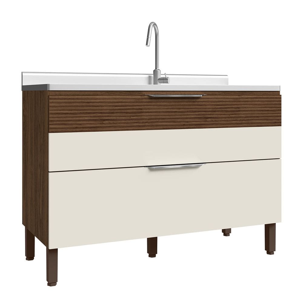 Balcão de Cozinha Com Pia 120cm 1 Porta Dora K02 Nogueira/Off - Mpozenato