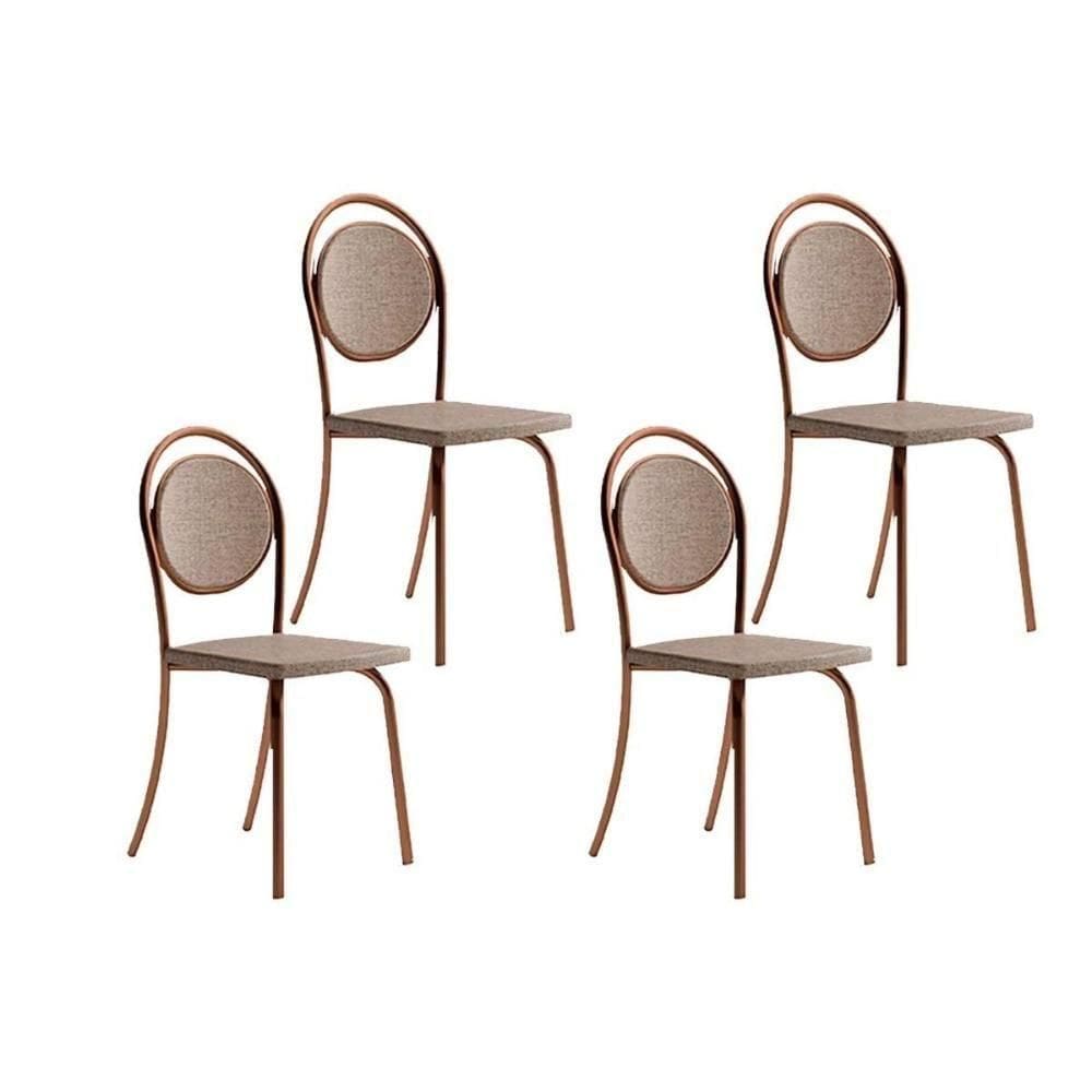 Kit 4 Cadeiras Sala Jantar 1738 4 Uni Rose Linho Areia Courano Caramelo Carraro