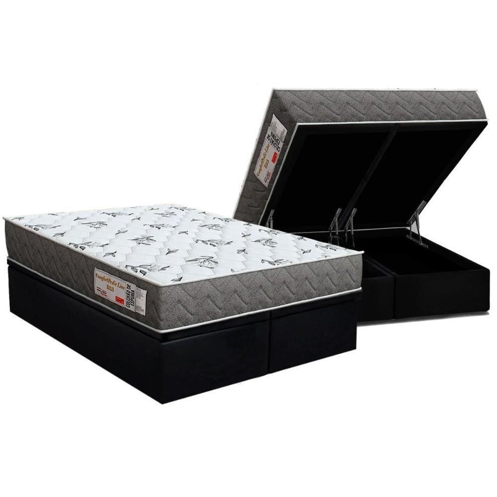 Conjunto Box Baú Queen: Colchão Molas Ortho D33 Comfortpedic Black + Base Crc Suede Black (158x198)