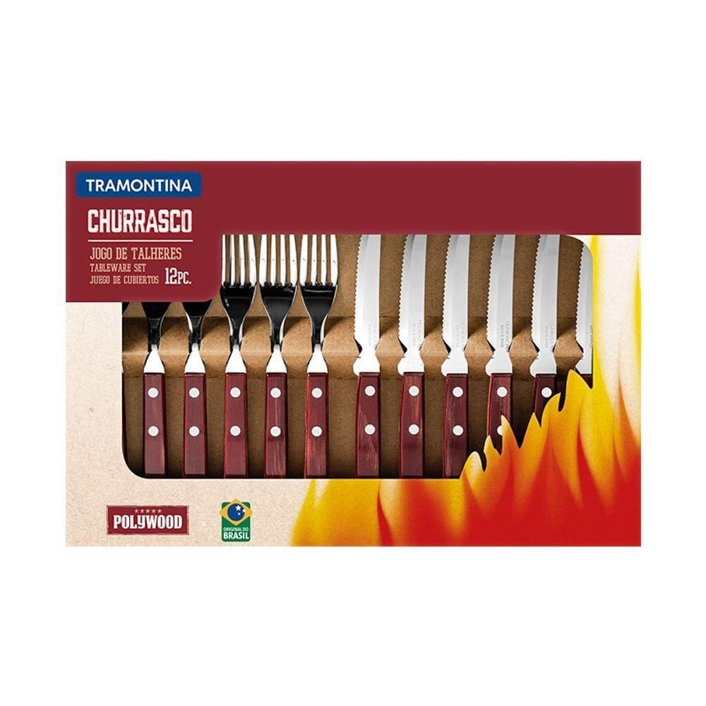 Jogo De Talheres 12 Peças Tramontina Churrasco 21199703 Vermelho