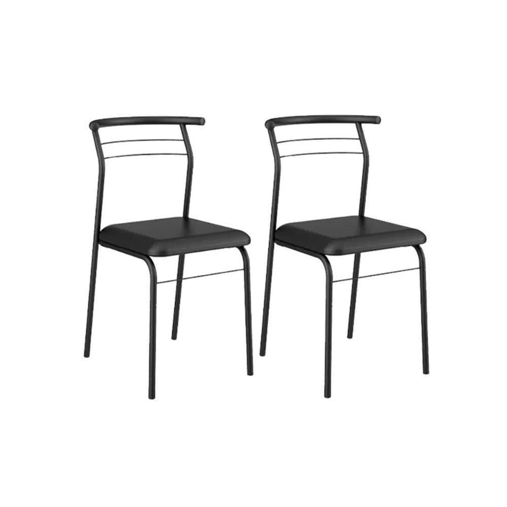 Kit 2 Cadeiras Sala Jantar 1708 Aço 2 Uni Preto Courano Preto Carraro