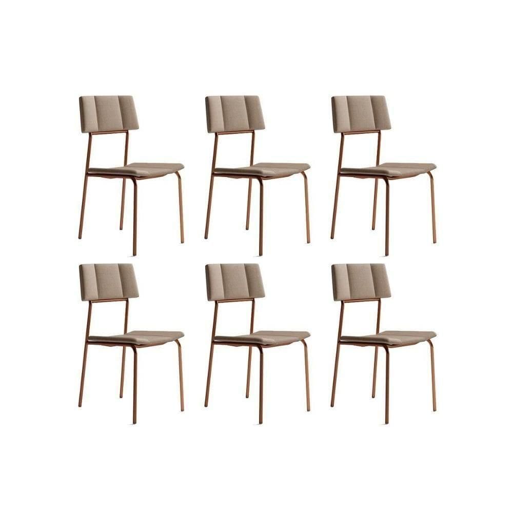 Kit 6 Cadeiras Sala Jantar Lou 1742 6 Uni Rose Linho Areia Carraro