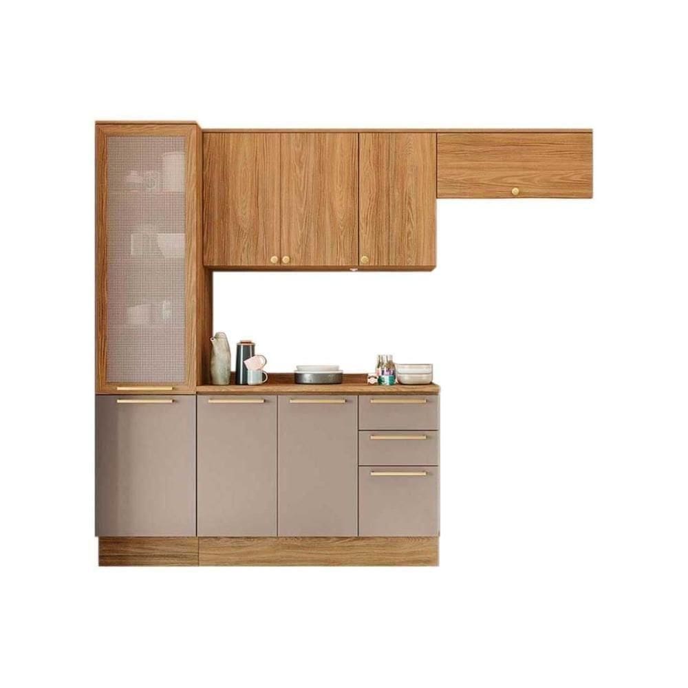 Cozinha Modulada Completa Botanic 5 Peças 2 Aéreos + 1 Balcão + 1 Paneleiro + 1 Complemento M659 Nogueira Fendi