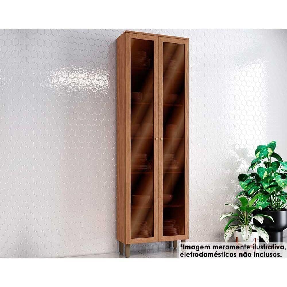 Paneleiro De Cozinha Cristaleira Requinte Com 2 Portas Com Vidro 71x230cm Nature Nature Ou Areia