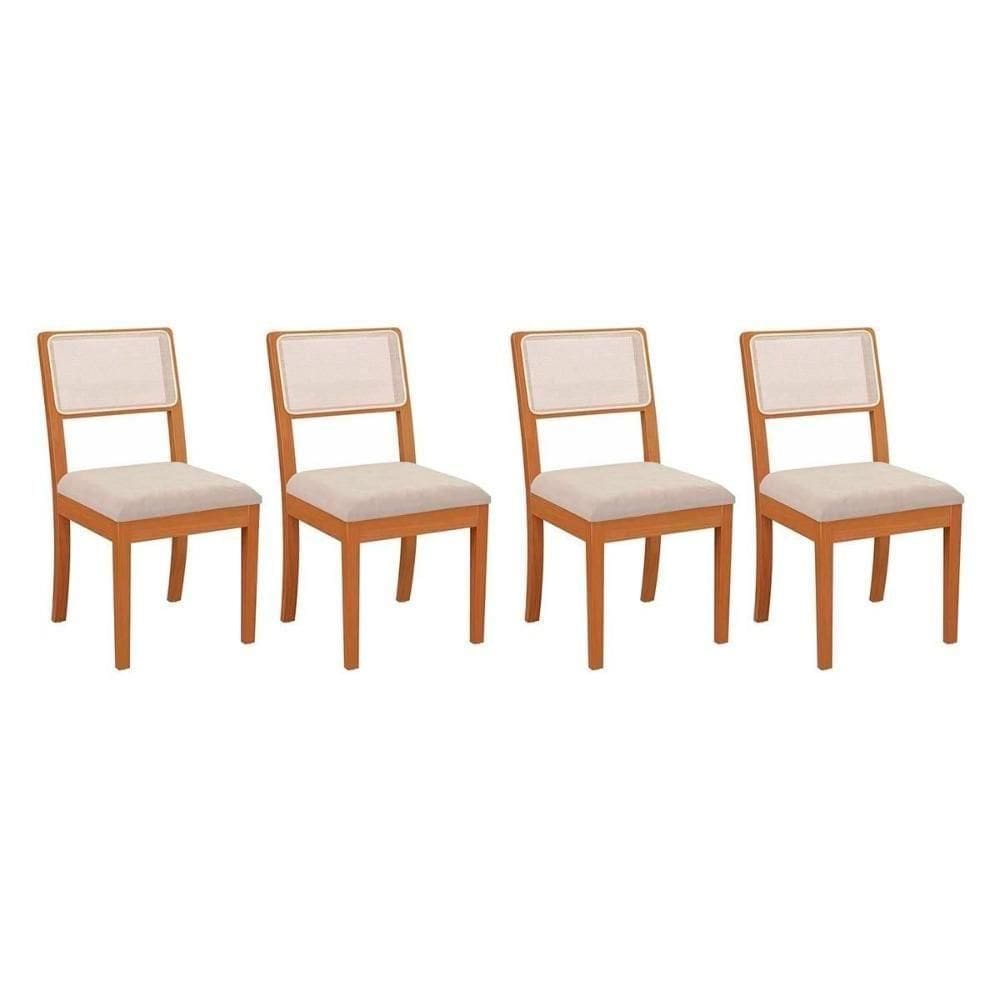 Kit 4 Cadeiras Sala Jantar Lola 4 Un Carvalho Bouclê Bege Tela Bege