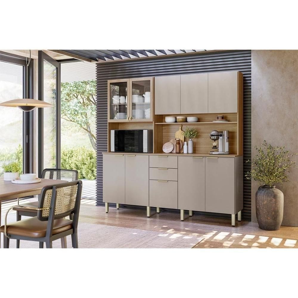 Cozinha Compacta Kit Amora Com 10 Portas E 2 Gavetas 198cm Amendola Nude Tx