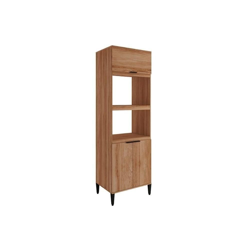 Paneleiro De Cozinha Modulado Alpha 2511 Torre Quente Com 2 Fornos 3 Portas 70cm Freijó