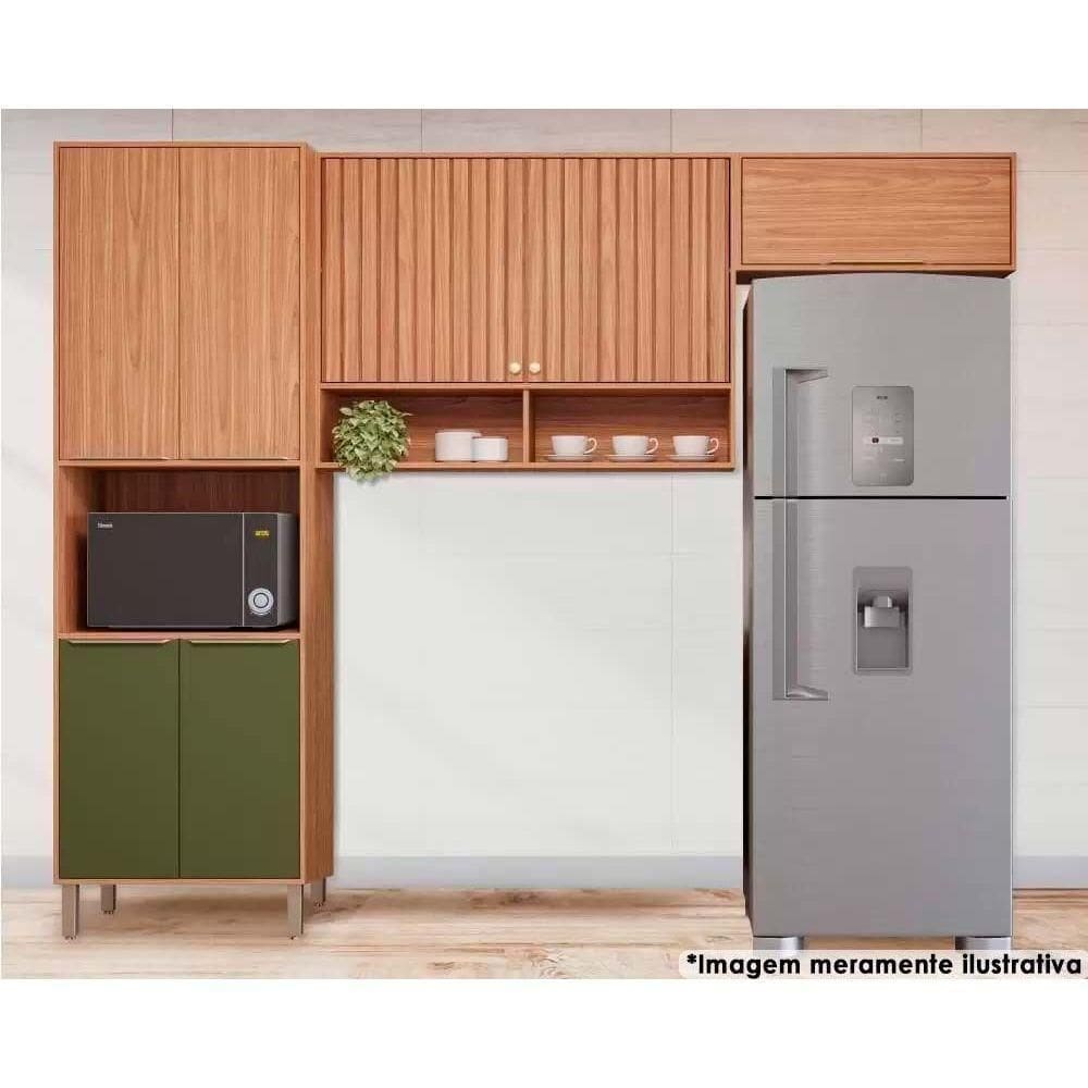 Cozinha Modulada Completa Divina 3 Peças 2aéreos+ 1 Paneleiro Cz045 Freijó Verde