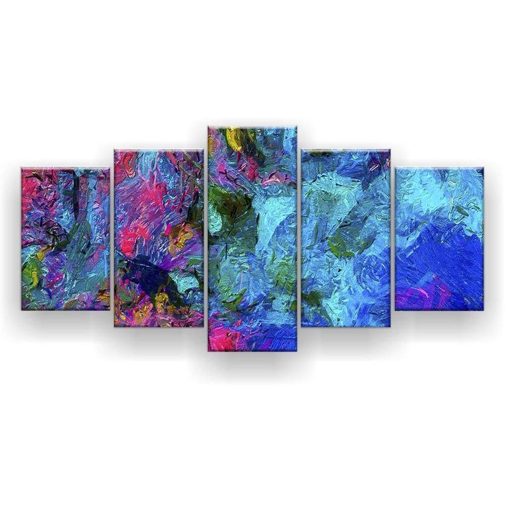 Quadro Decorativo Mosaico 5 Peças Pintura Azulada