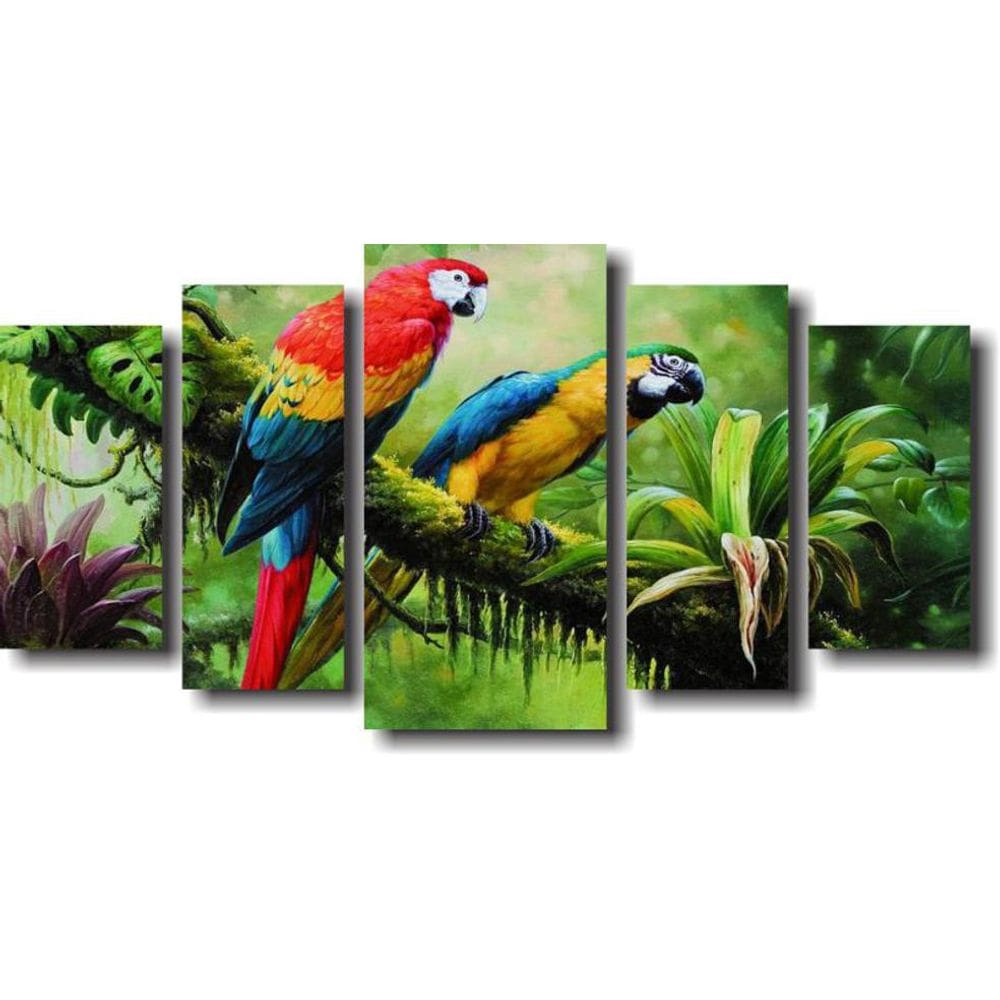 Quadro Decorativo Casal De Araras 5 Peças 60 x 110 cm