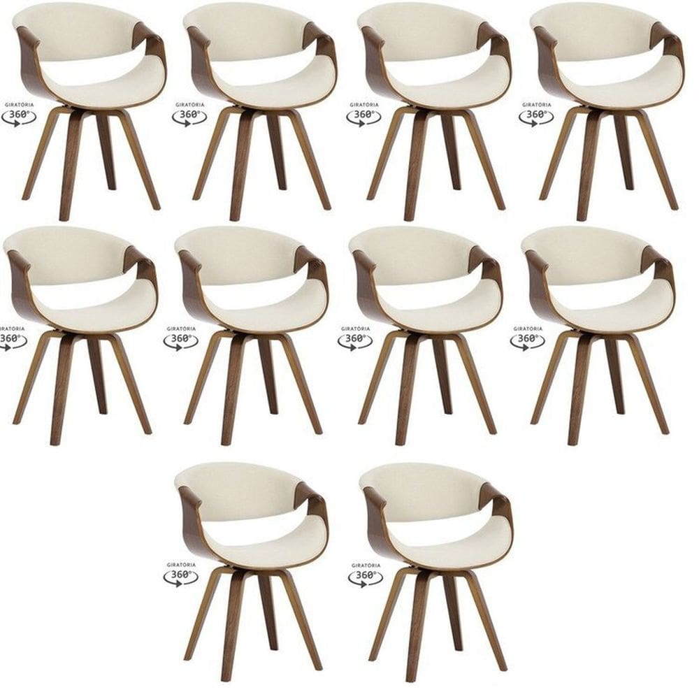 Kit com 10 Cadeiras Nicole Giratória para Sala de Jantar Creme
