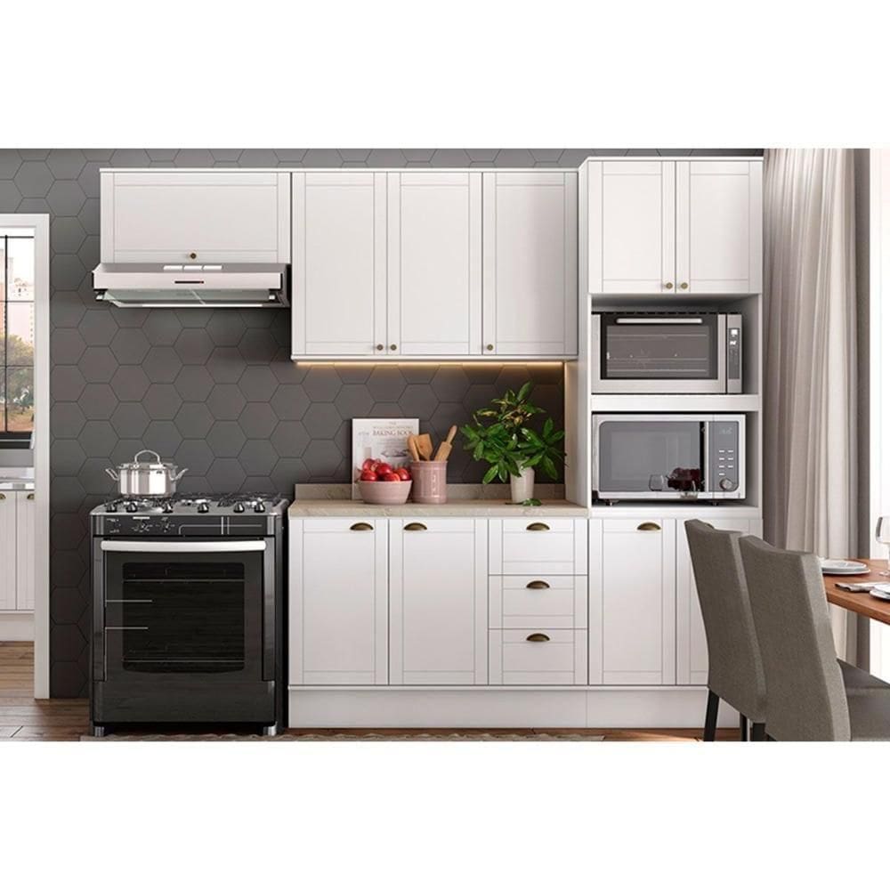 Kit Cozinha Modulada 4 Peças Bella 2 Armários + 1 Balcão + 1 Paneleiro C4p57 Branco
