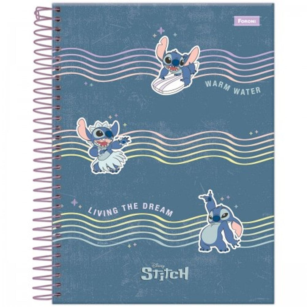 Caderno Espiral Capa Dura Colegial 10 Matérias Stitch 160 Folhas Foroni 3281